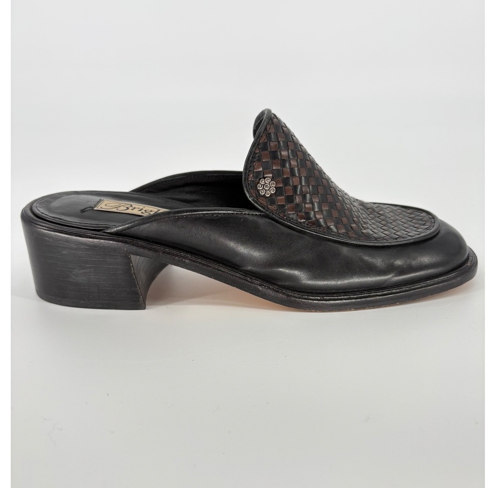 Brighton Linda Mules 10 Black Brown Woven Leather Block Heel Made Brazil Vintage